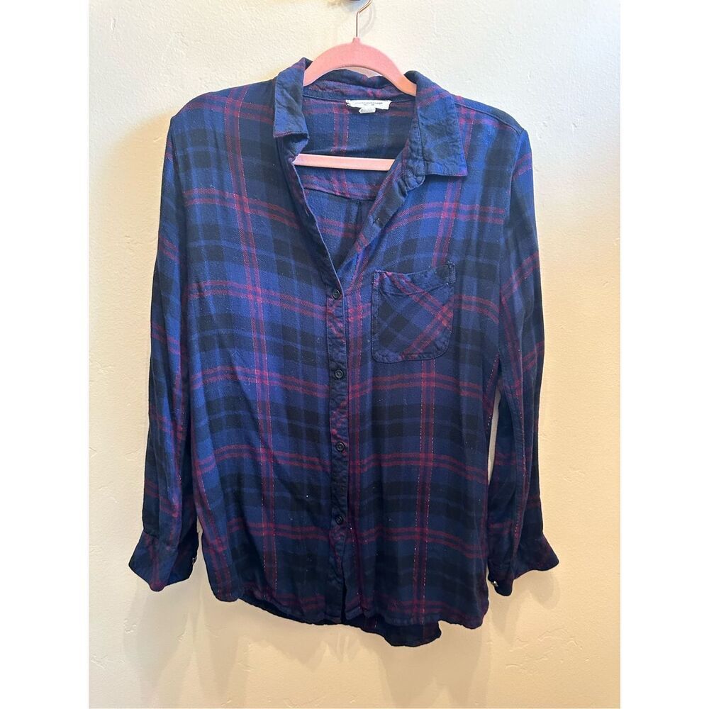 Beach Lunch Lounge Anthropologie Blue and Red Button Down Flannel Size Small